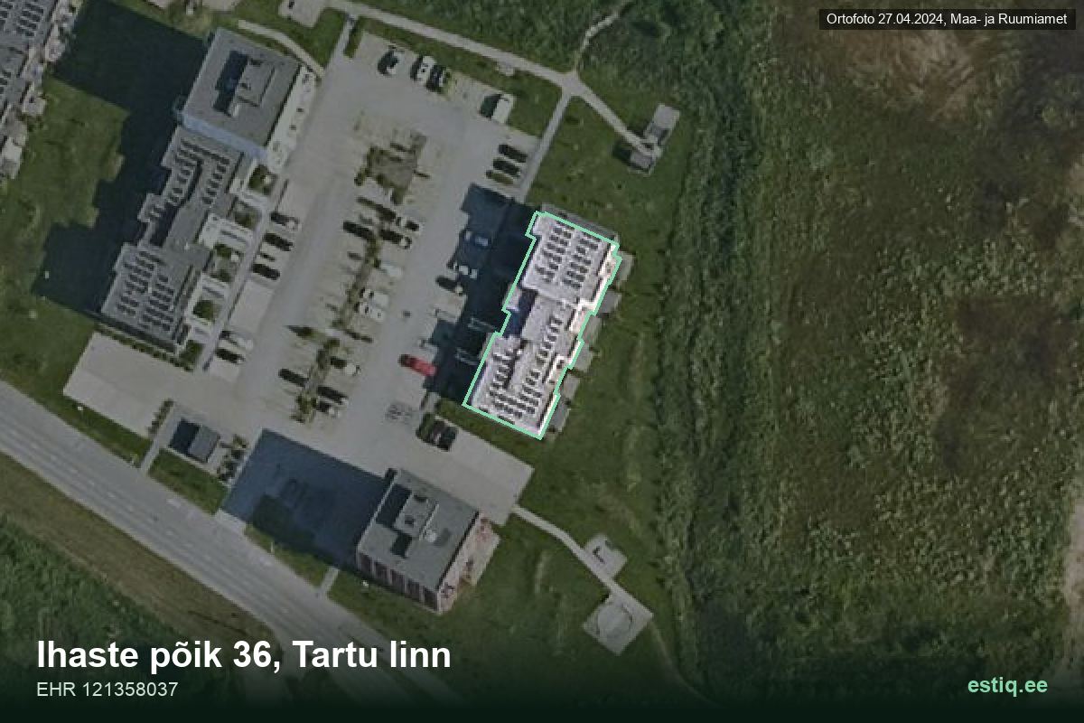 Ihaste põik 36, Tartu – аэрофото дома, контур по данным регистра строений (EHR)