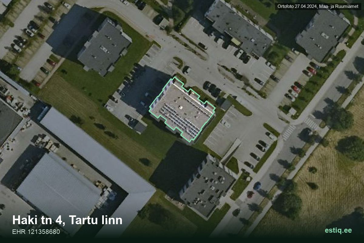 Haki tänav 4, Tartu – hoone aerofoto, kontuur ehitisregistri (EHR) andmetest