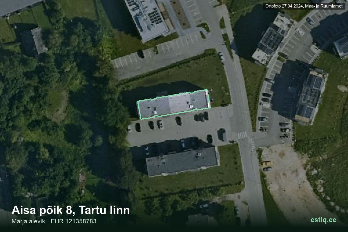 Aisa põik 8, Tartu – аэрофото дома, контур по данным регистра строений (EHR)