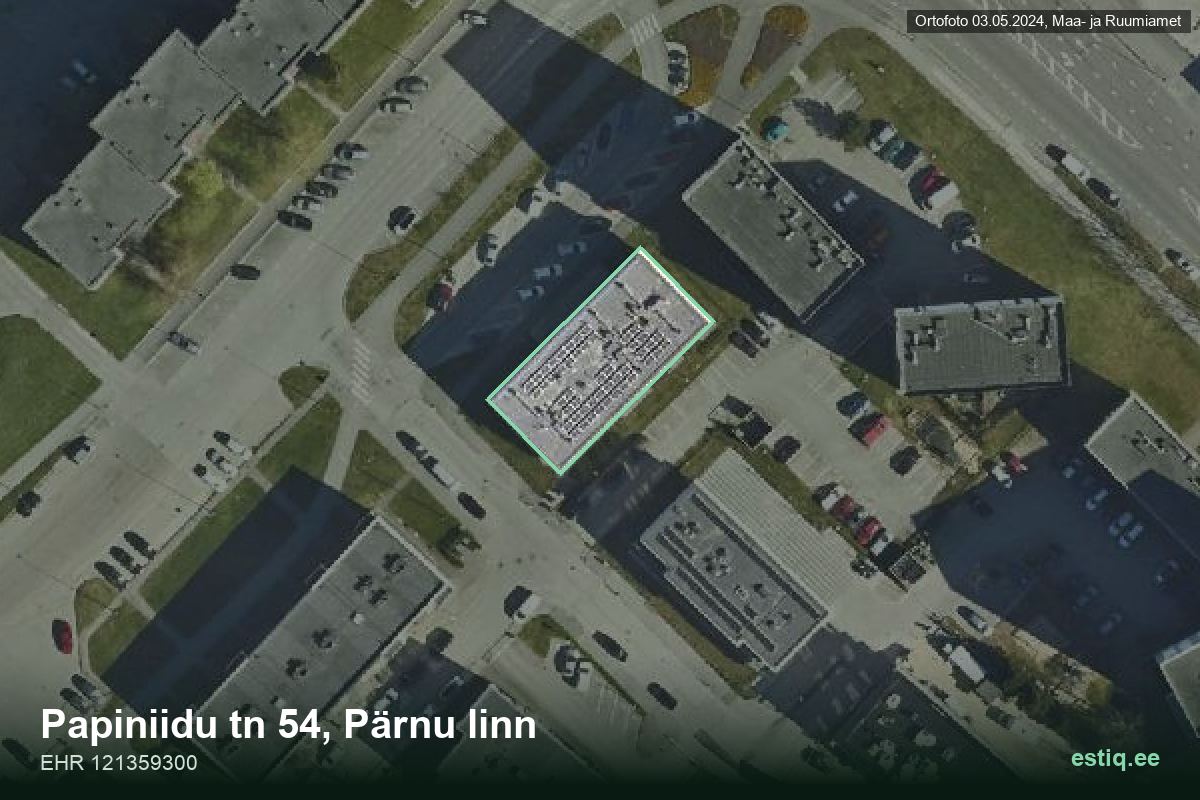 Papiniidu tänav 54, Pärnu – hoone aerofoto, kontuur ehitisregistri (EHR) andmetest