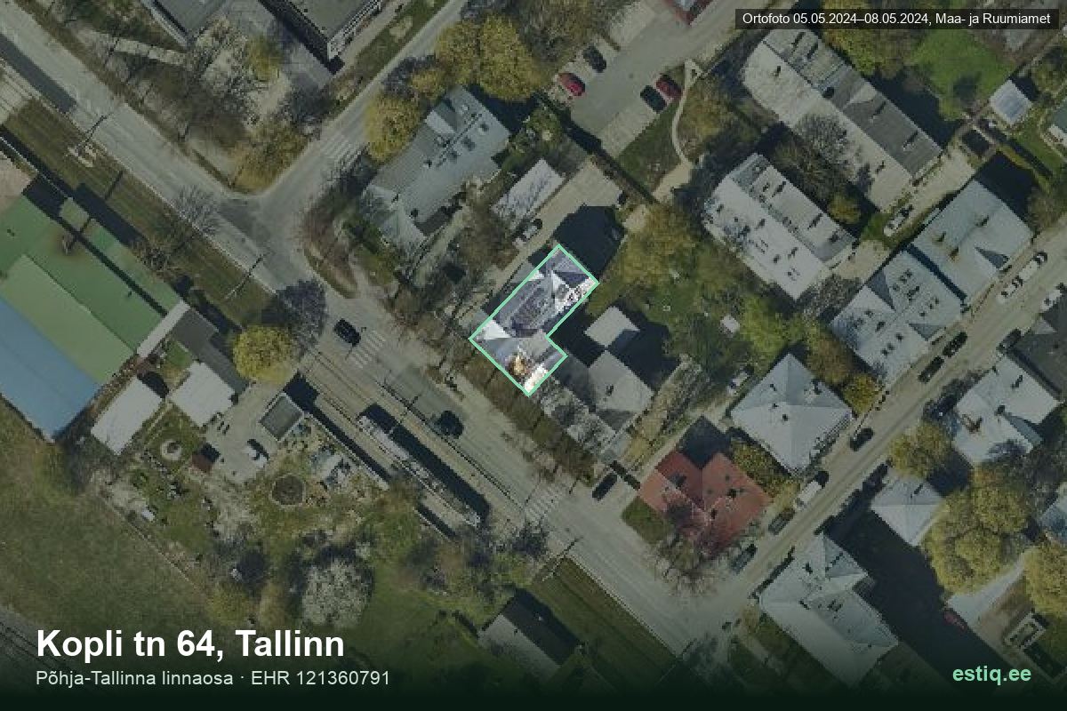 Kopli tänav 64, Tallinn – hoone aerofoto, kontuur ehitisregistri (EHR) andmetest