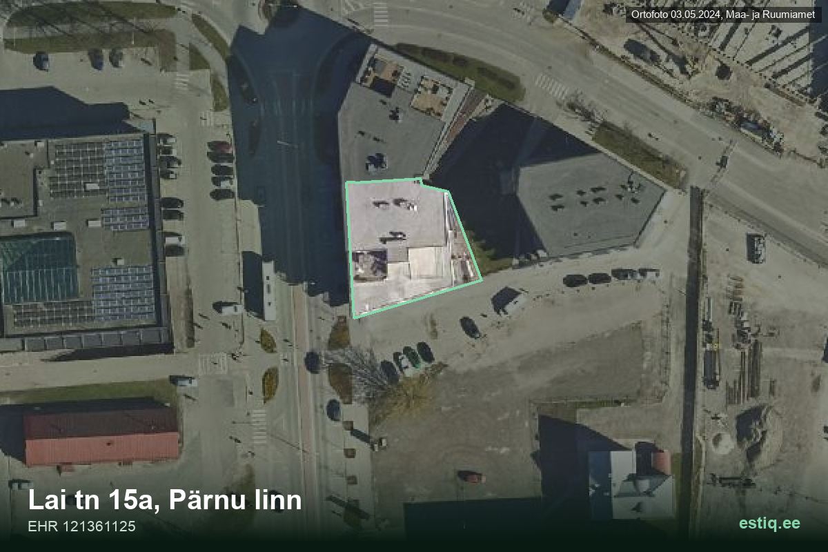 Lai tänav 15a, Pärnu – hoone aerofoto, kontuur ehitisregistri (EHR) andmetest