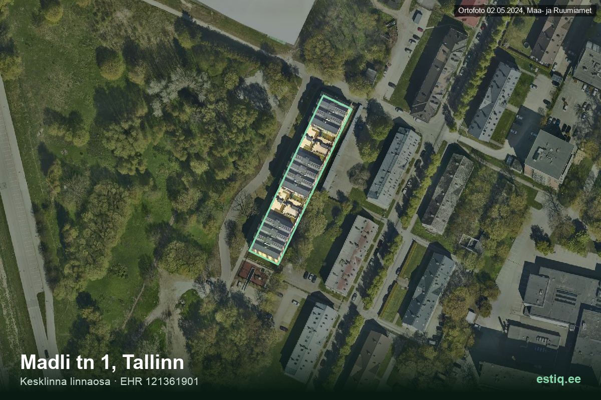 Madli tänav 1, Tallinn – hoone aerofoto, kontuur ehitisregistri (EHR) andmetest