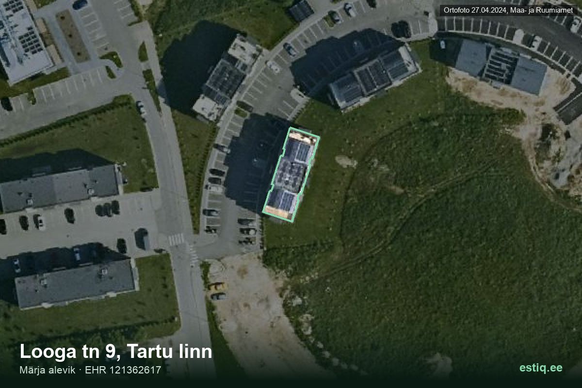 Looga tänav 9, Tartu – hoone aerofoto, kontuur ehitisregistri (EHR) andmetest