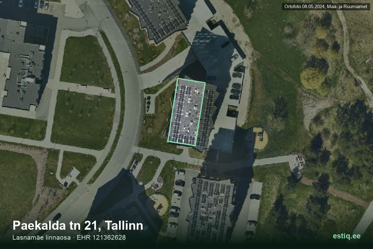 Paekalda tänav 21, Tallinn – hoone aerofoto, kontuur ehitisregistri (EHR) andmetest