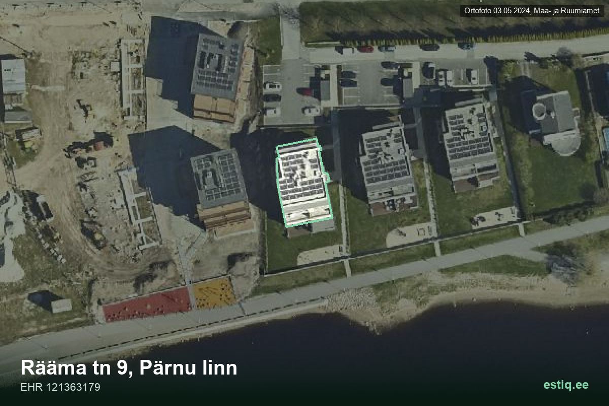 Rääma tänav 9, Pärnu – hoone aerofoto, kontuur ehitisregistri (EHR) andmetest