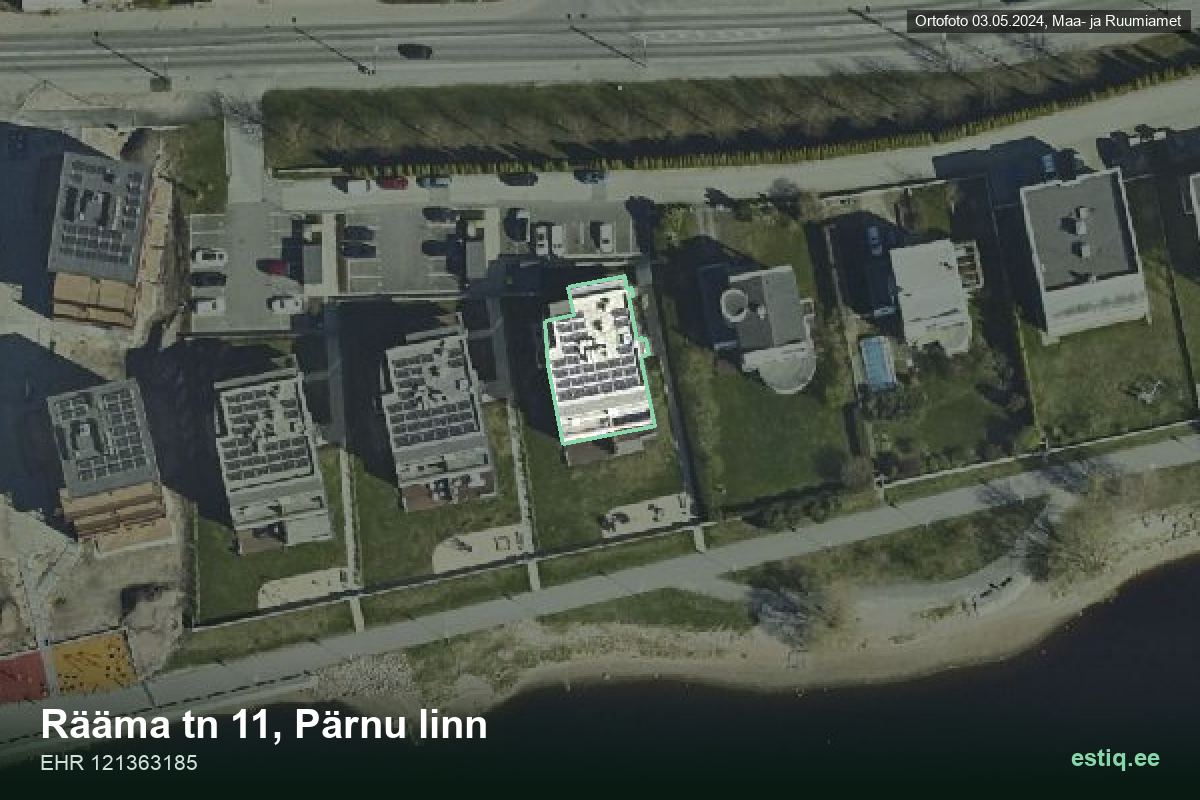 Rääma tänav 11, Pärnu – hoone aerofoto, kontuur ehitisregistri (EHR) andmetest