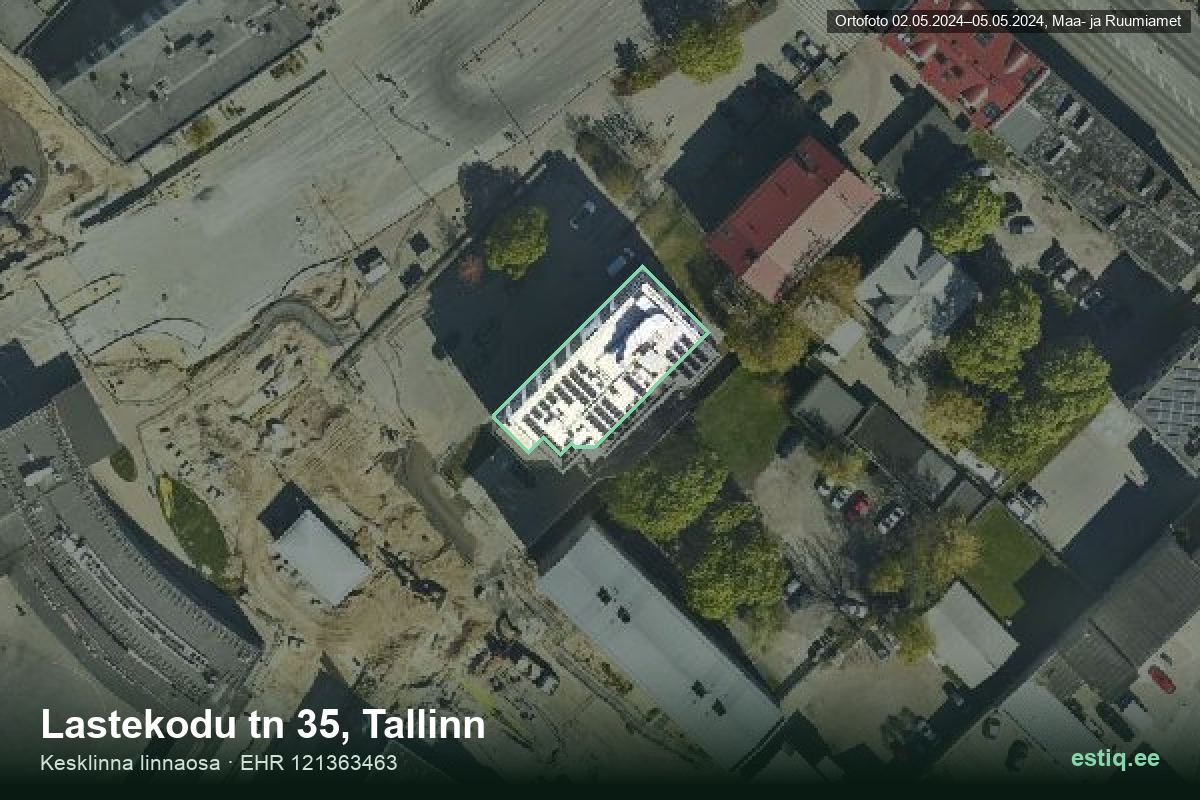 Lastekodu tänav 35, Tallinn – ilmakuva rakennuksesta, ääriviiva rakennusrekisteristä (EHR)