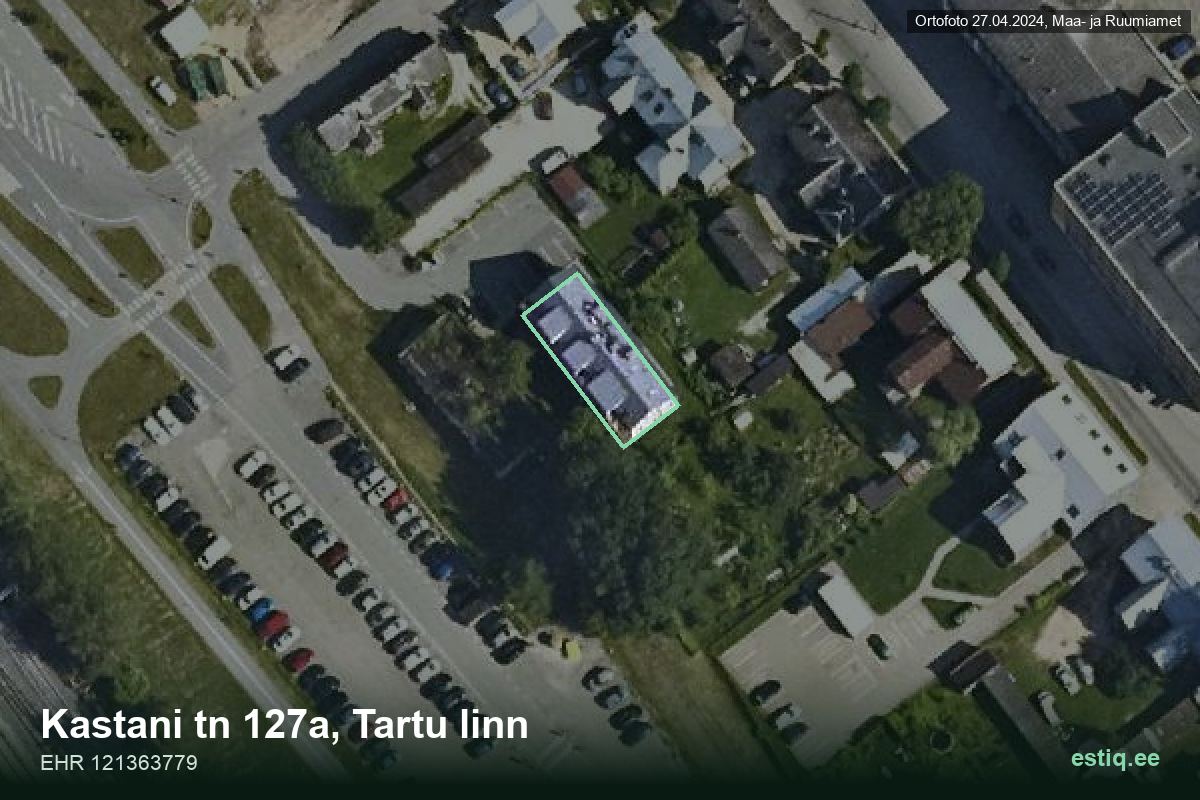 Kastani tänav 127a, Tartu – aerial photo of the building, outline from the Building Register (EHR)