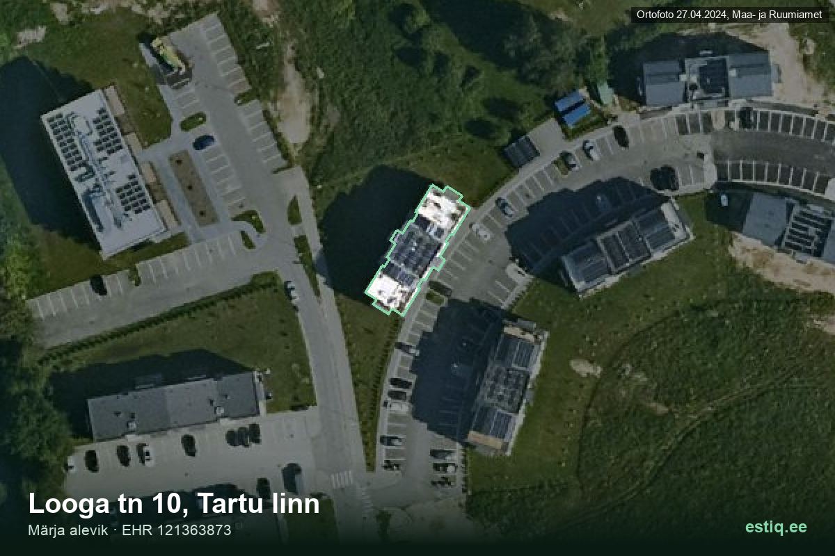Looga tänav 10, Tartu – hoone aerofoto, kontuur ehitisregistri (EHR) andmetest