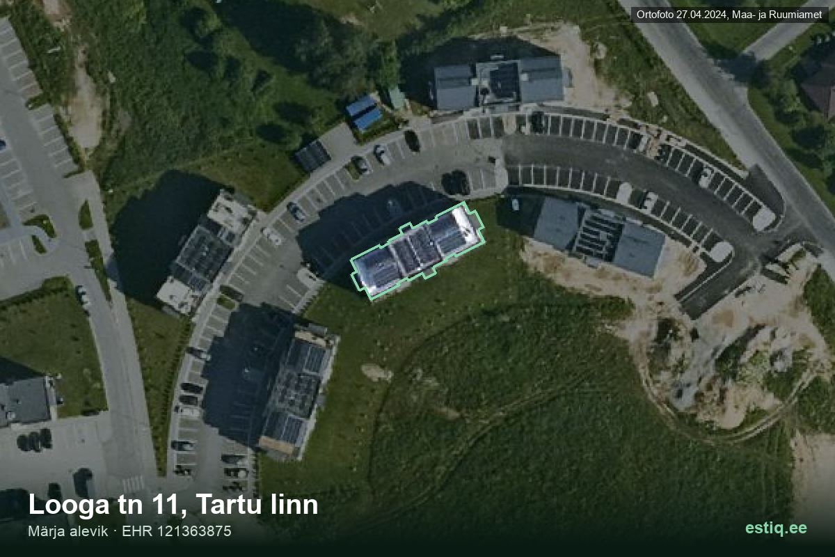 Looga tänav 11, Tartu – hoone aerofoto, kontuur ehitisregistri (EHR) andmetest
