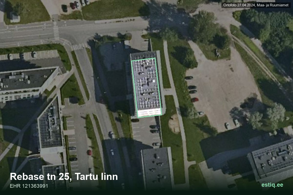 Rebase tänav 25, Tartu – hoone aerofoto, kontuur ehitisregistri (EHR) andmetest