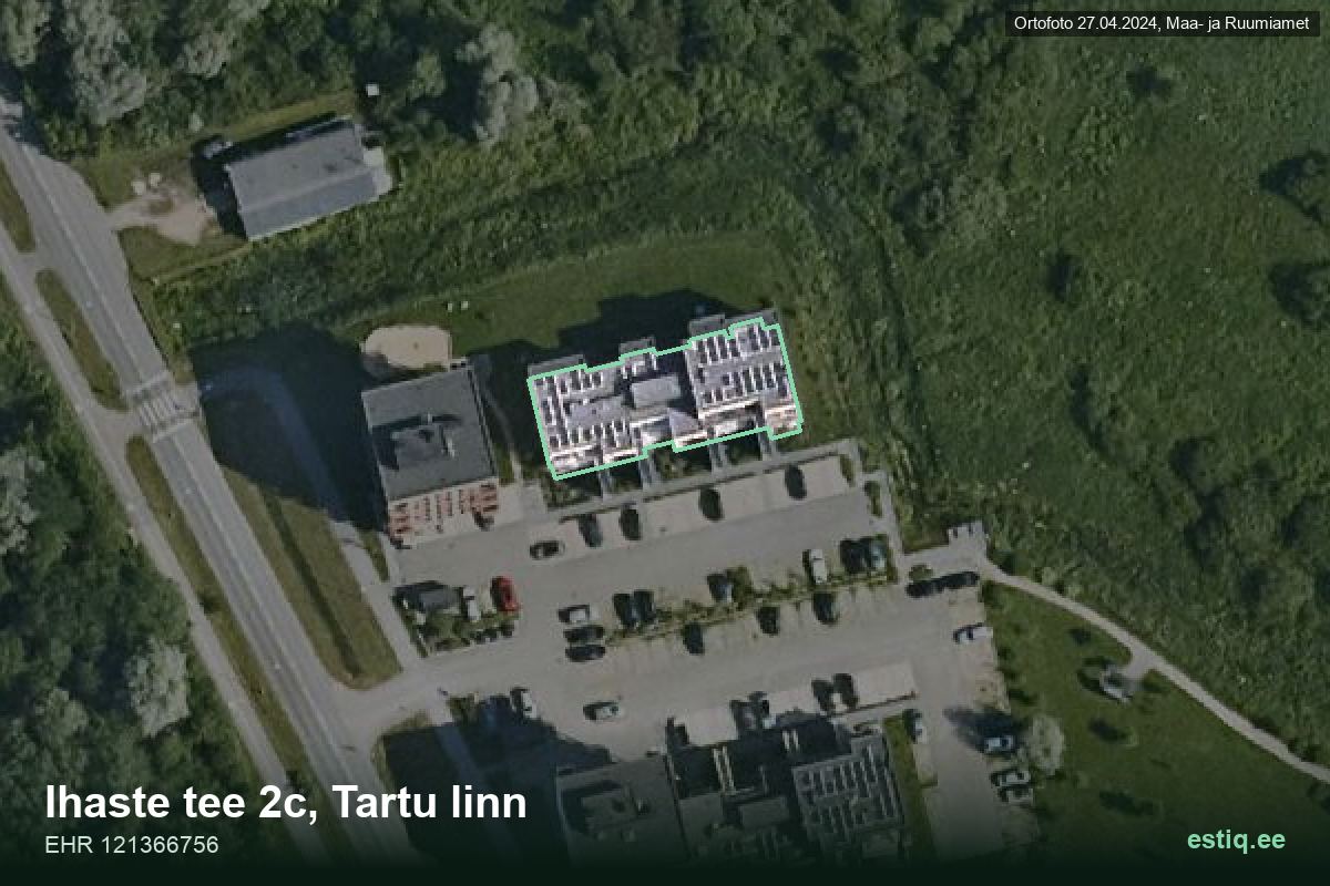 Ihaste tee 2c, Tartu – hoone aerofoto, kontuur ehitisregistri (EHR) andmetest