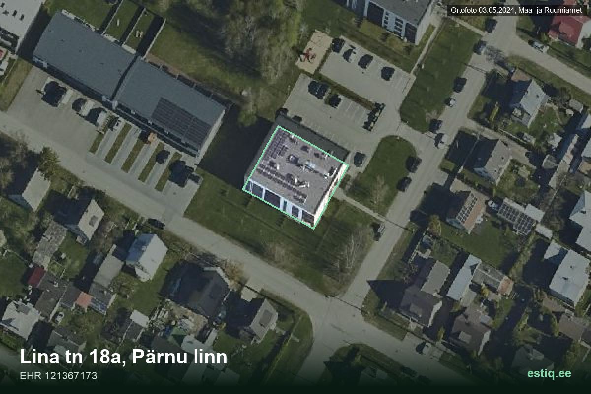 Lina tänav 18a, Pärnu – hoone aerofoto, kontuur ehitisregistri (EHR) andmetest