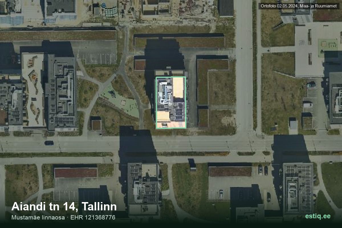 Aiandi tänav 14, Tallinn – hoone aerofoto, kontuur ehitisregistri (EHR) andmetest