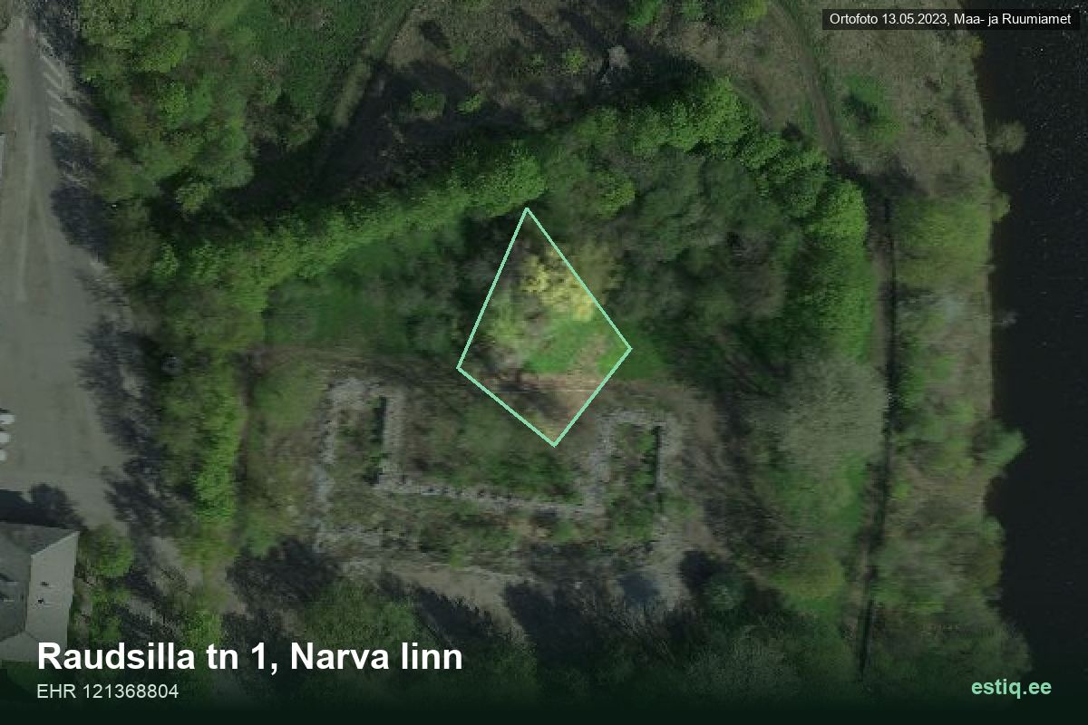 Raudsilla tänav 1, Narva – hoone aerofoto, kontuur ehitisregistri (EHR) andmetest