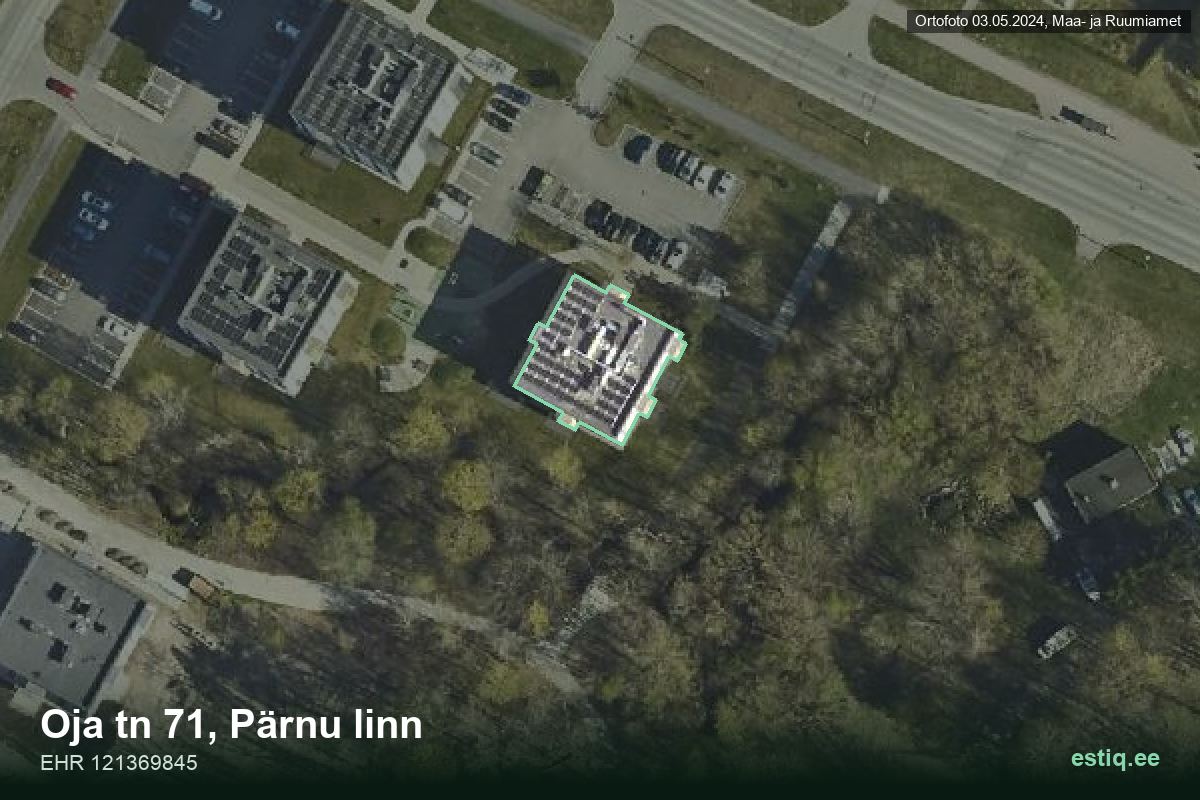 Oja tänav 71, Pärnu – hoone aerofoto, kontuur ehitisregistri (EHR) andmetest