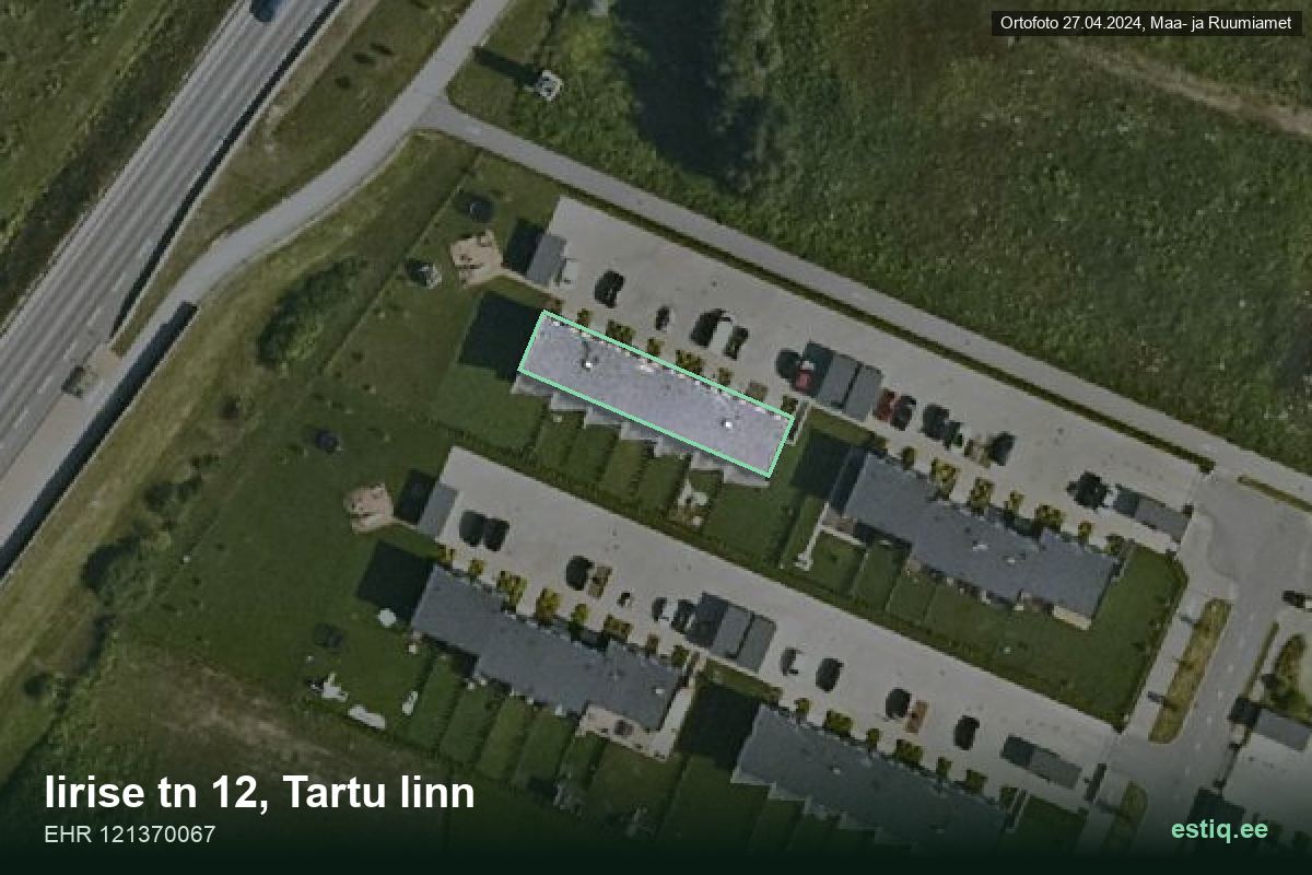 Iirise tänav 12, Tartu – hoone aerofoto, kontuur ehitisregistri (EHR) andmetest