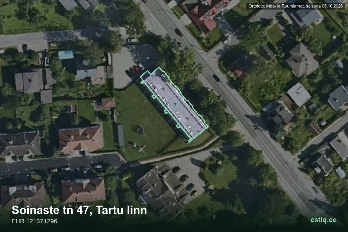 Soinaste tänav 47, Tartu – аэрофото дома, контур по данным регистра строений (EHR)