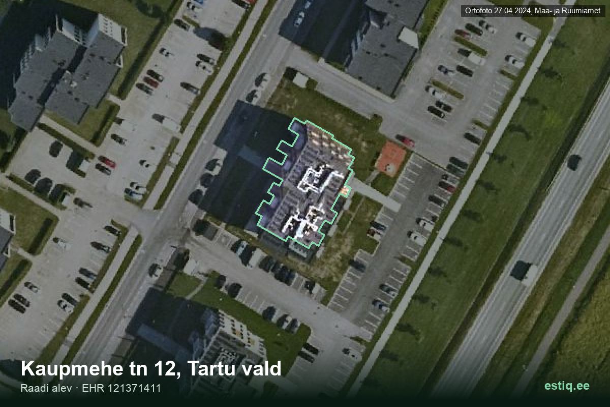 Kaupmehe tänav 12, Tartu – hoone aerofoto, kontuur ehitisregistri (EHR) andmetest