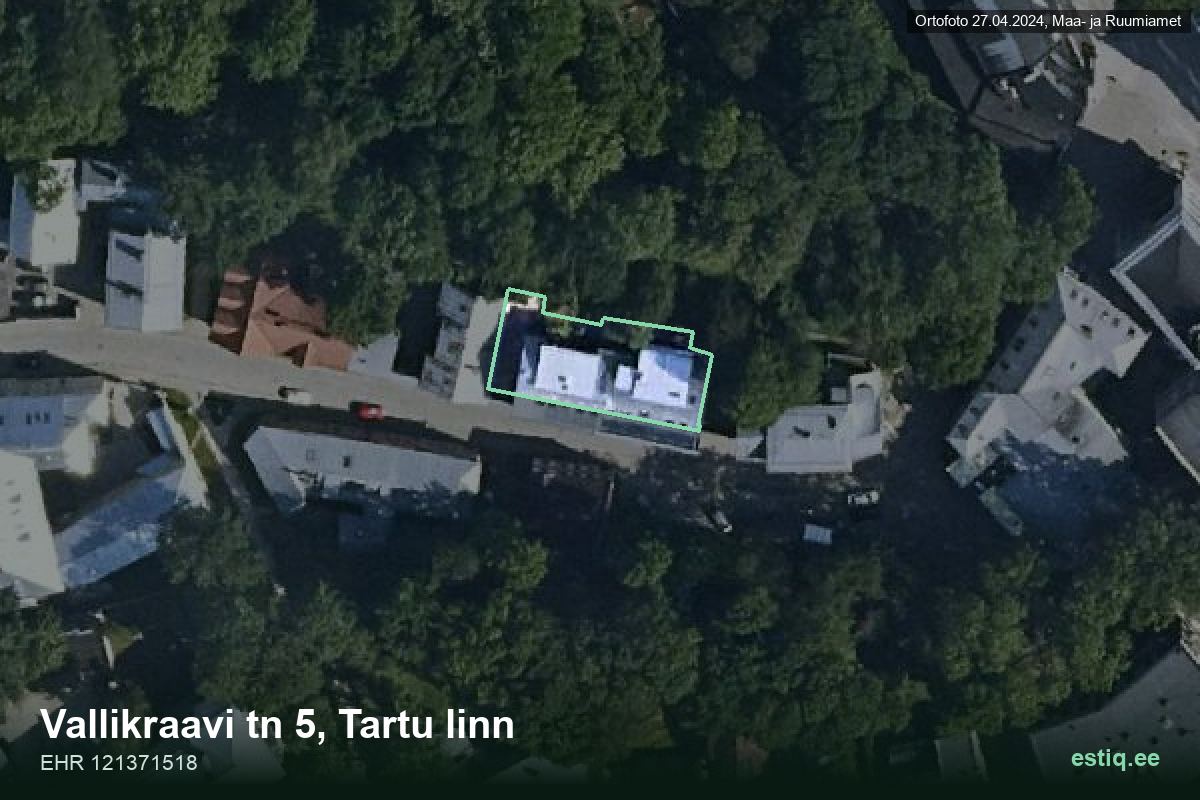 Vallikraavi tänav 5, Tartu – hoone aerofoto, kontuur ehitisregistri (EHR) andmetest