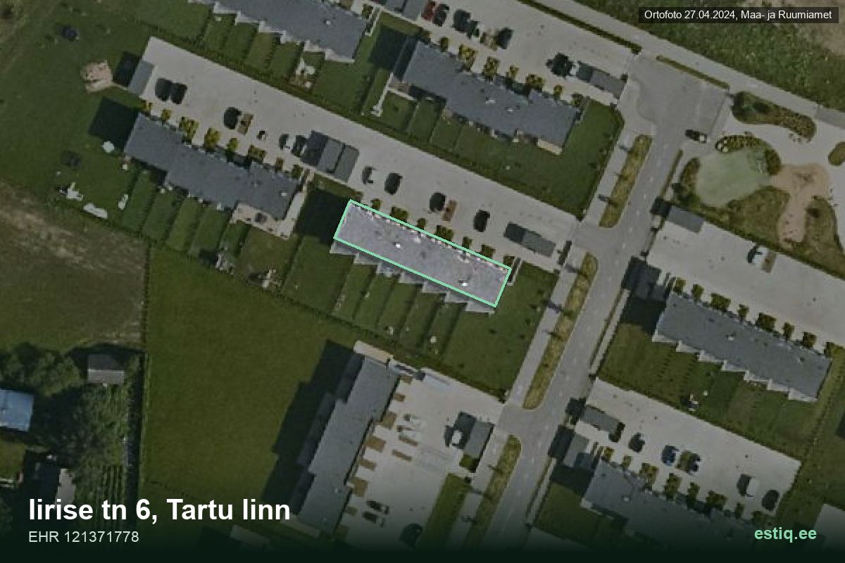 Iirise tänav 6, Tartu – hoone aerofoto, kontuur ehitisregistri (EHR) andmetest