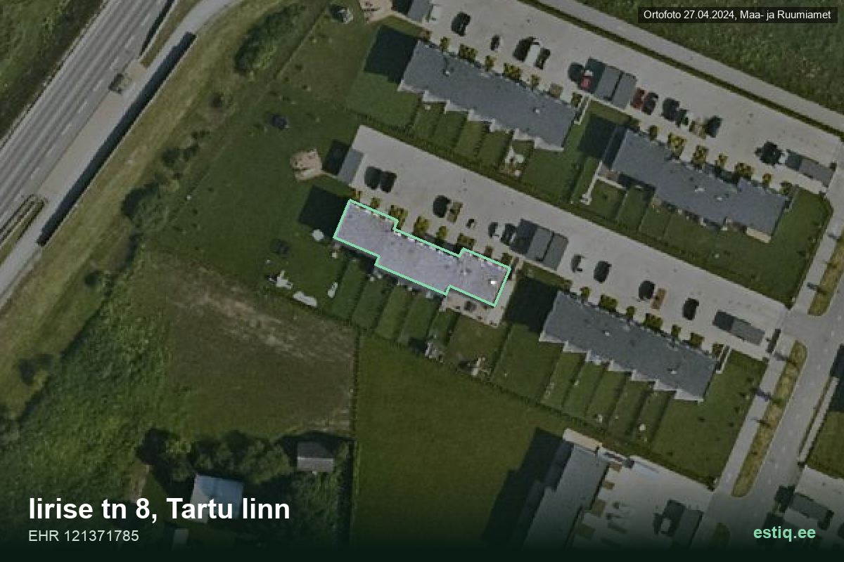 Iirise tänav 8, Tartu – hoone aerofoto, kontuur ehitisregistri (EHR) andmetest