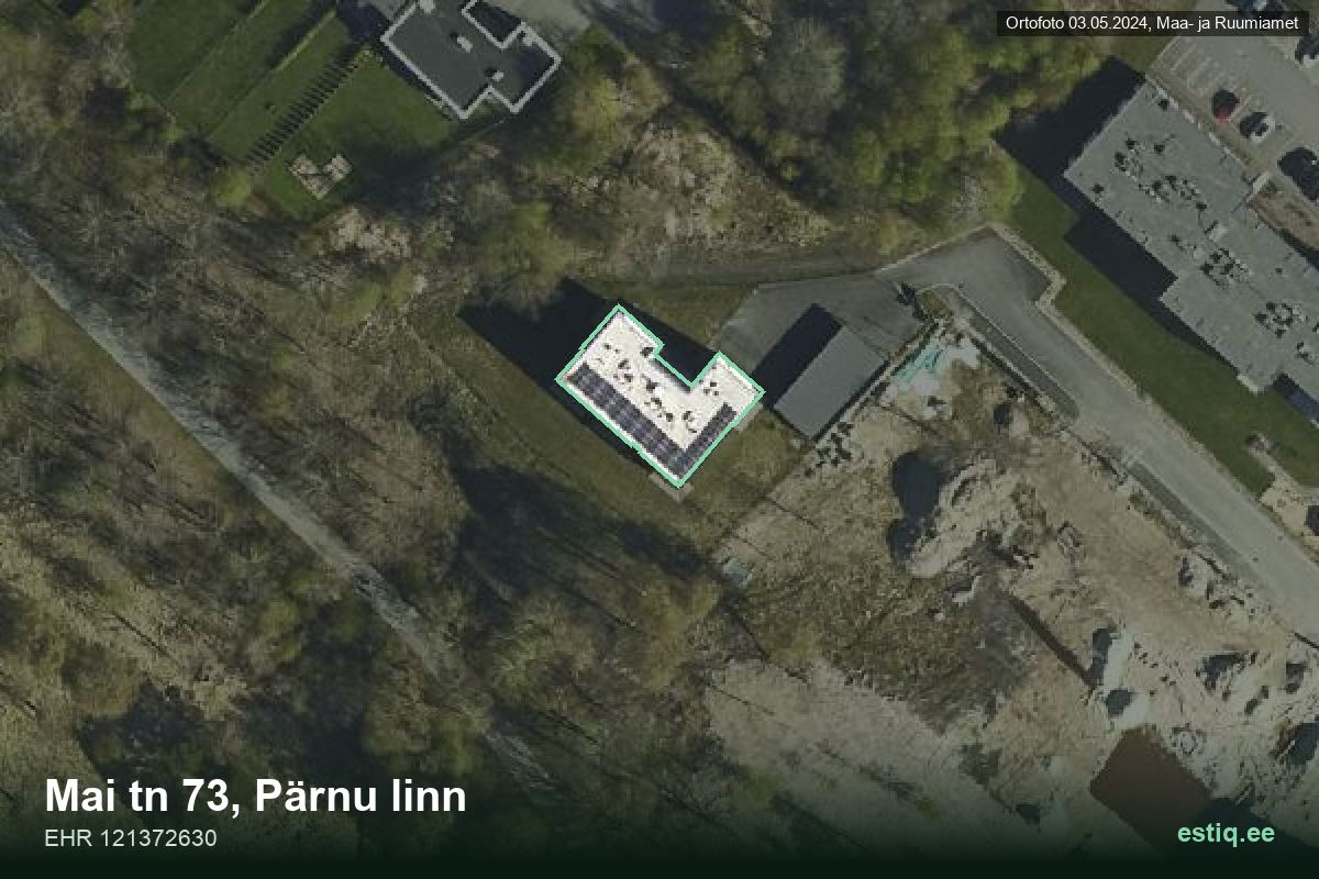 Mai tänav 73, Pärnu – hoone aerofoto, kontuur ehitisregistri (EHR) andmetest