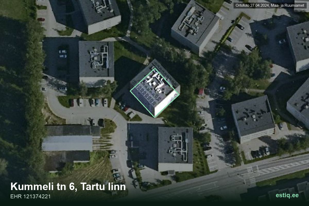 Kummeli tänav 6, Tartu – hoone aerofoto, kontuur ehitisregistri (EHR) andmetest