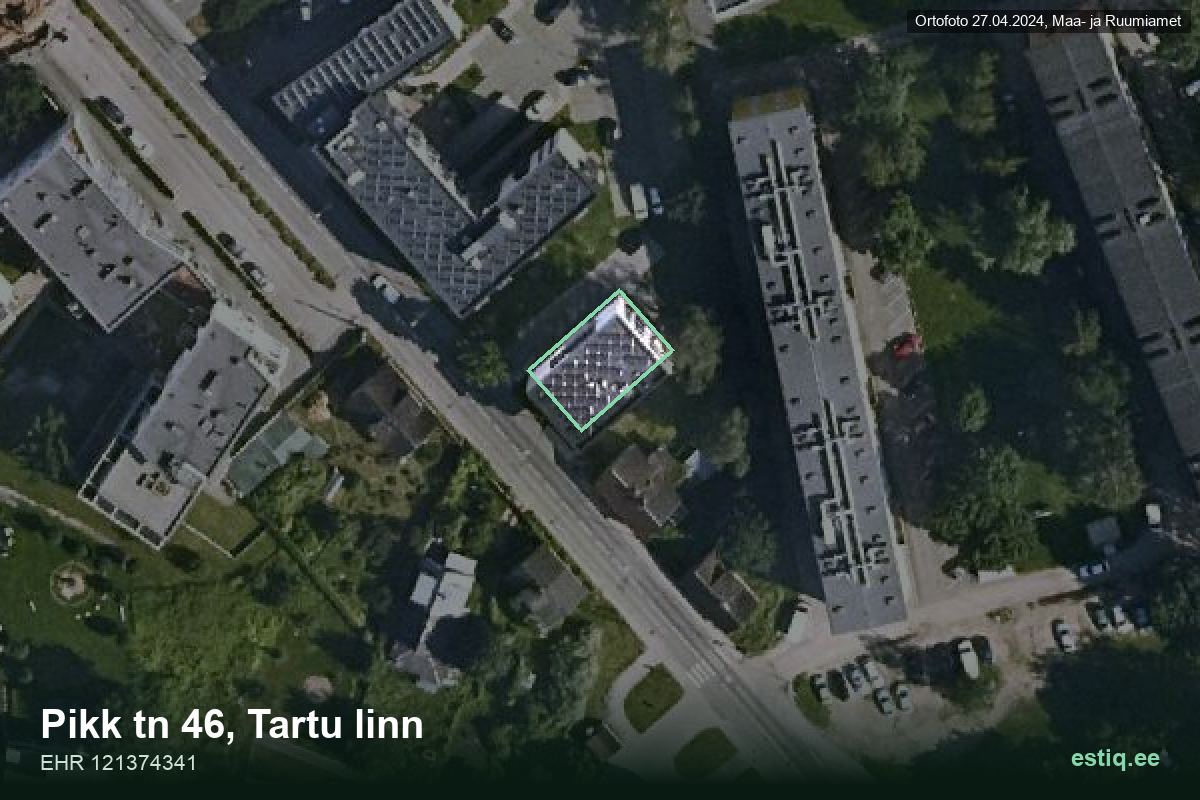 Pikk tänav 46, Tartu – aerial photo of the building, outline from the Building Register (EHR)