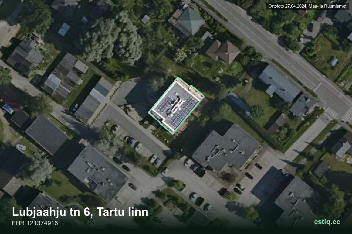 Lubjaahju tänav 6, Tartu – hoone aerofoto, kontuur ehitisregistri (EHR) andmetest