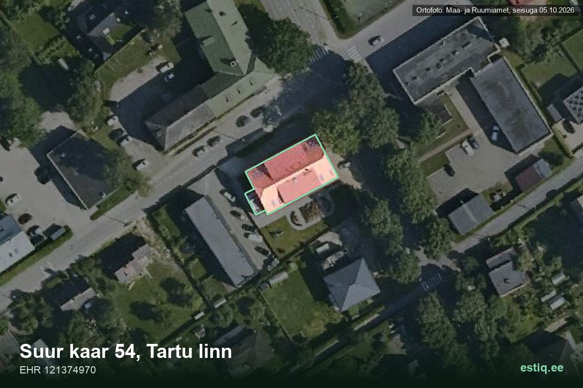 Suur kaar 54, Tartu – hoone aerofoto, kontuur ehitisregistri (EHR) andmetest