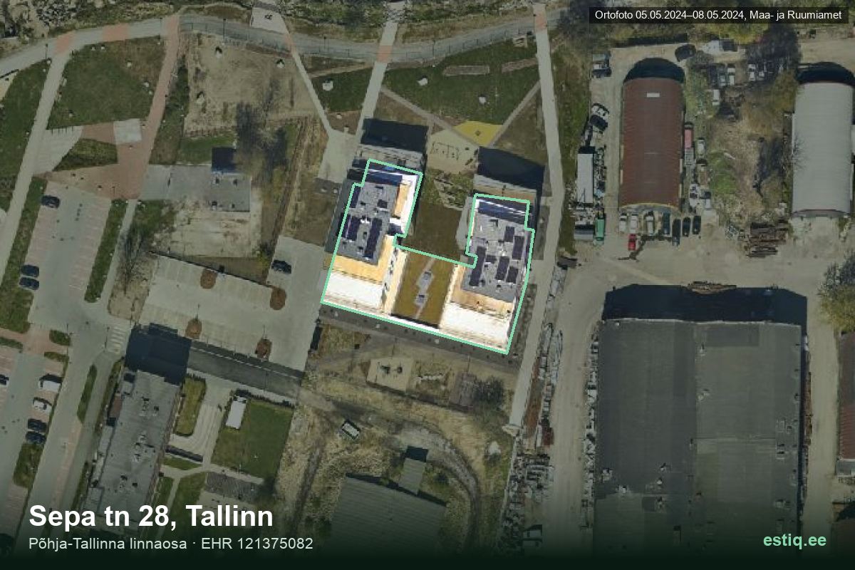 Sepa tänav 28, Tallinn – hoone aerofoto, kontuur ehitisregistri (EHR) andmetest