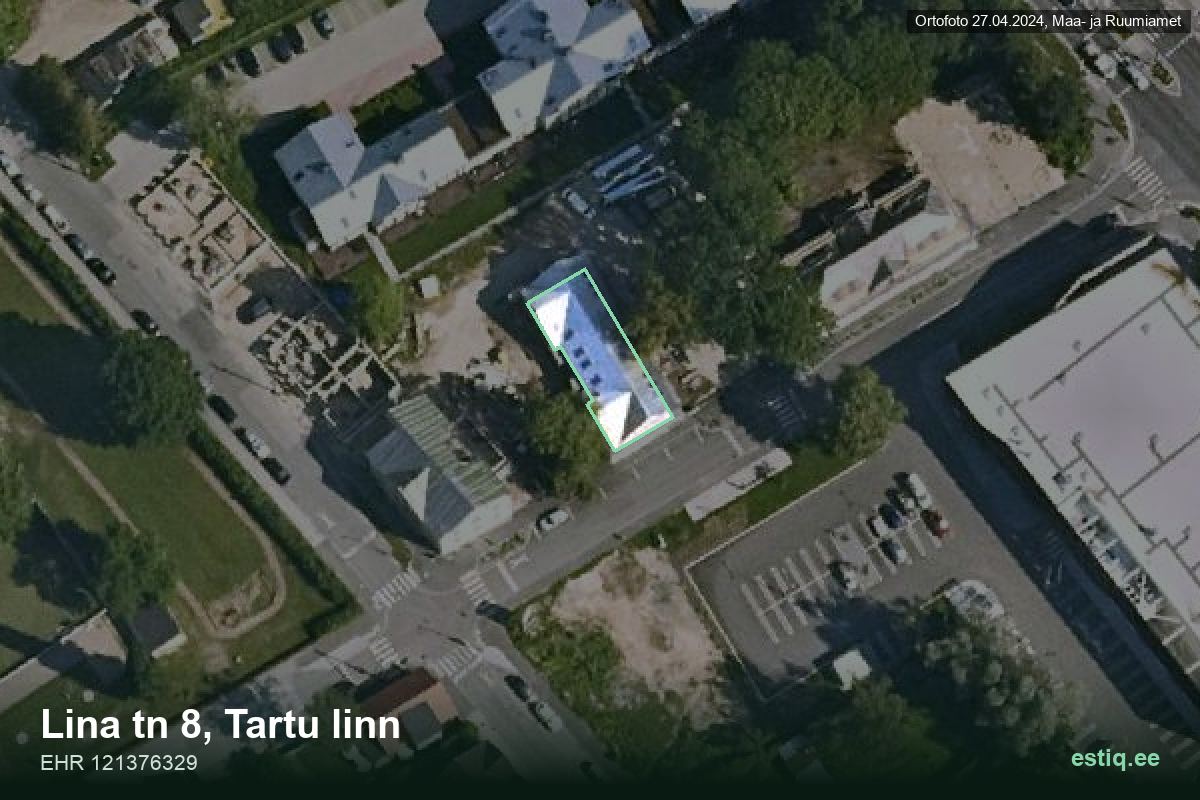 Lina tänav 8, Tartu – hoone aerofoto, kontuur ehitisregistri (EHR) andmetest