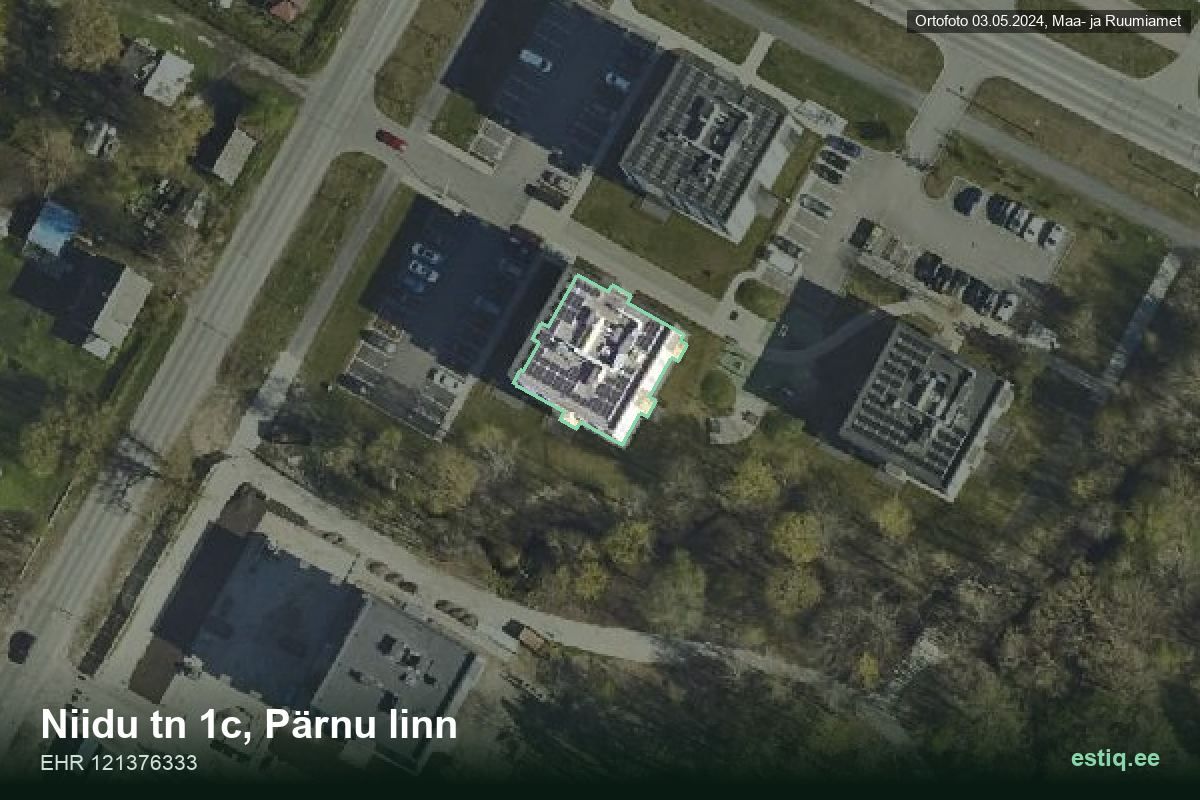 Niidu tänav 1c, Pärnu – ilmakuva rakennuksesta, ääriviiva rakennusrekisteristä (EHR)