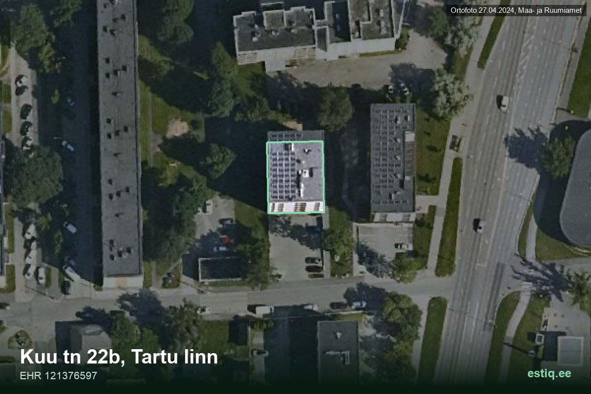Kuu tänav 22b, Tartu – аэрофото дома, контур по данным регистра строений (EHR)