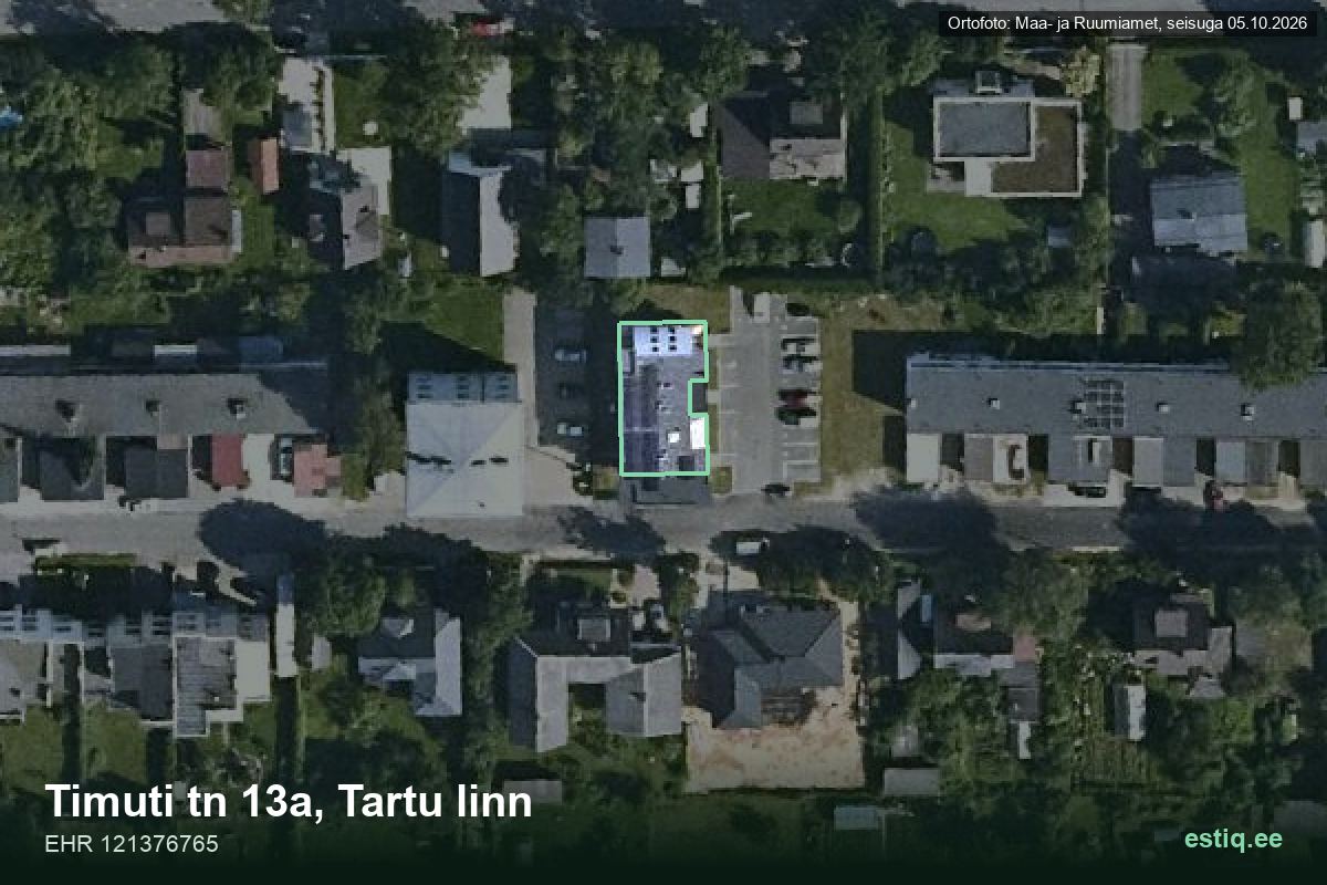 Timuti tänav 13a, Tartu – ilmakuva rakennuksesta, ääriviiva rakennusrekisteristä (EHR)