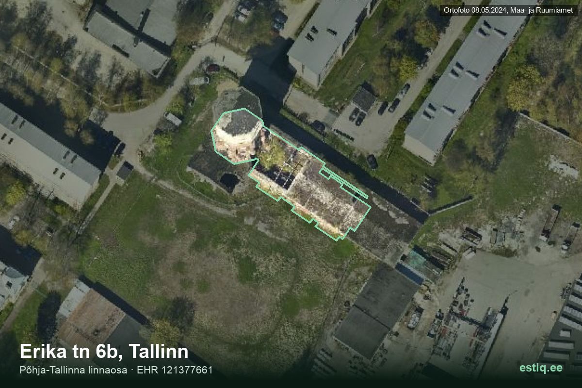 Erika tänav 6b, Tallinn – hoone aerofoto, kontuur ehitisregistri (EHR) andmetest
