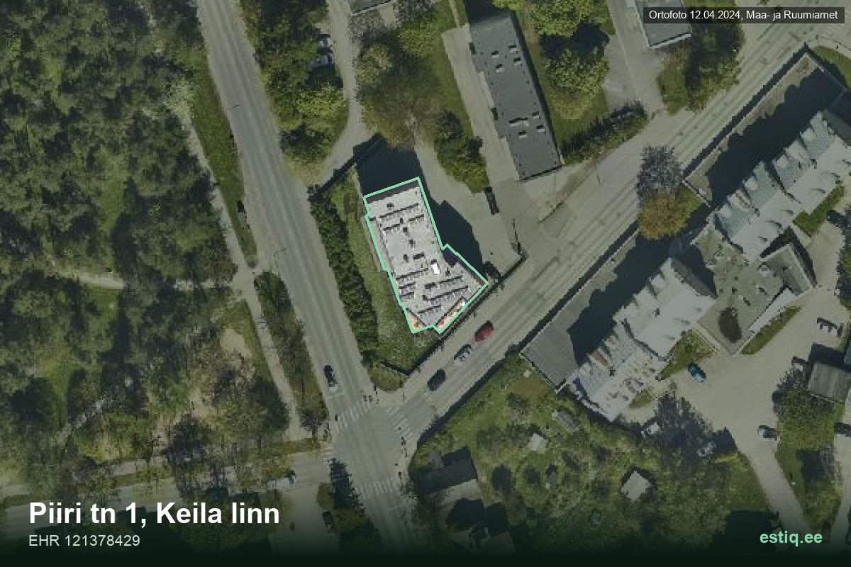 Piiri tänav 1, Keila – ilmakuva rakennuksesta, ääriviiva rakennusrekisteristä (EHR)