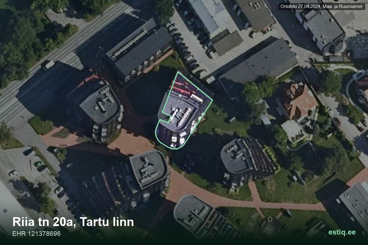 Riia tänav 20a, Tartu – hoone aerofoto, kontuur ehitisregistri (EHR) andmetest