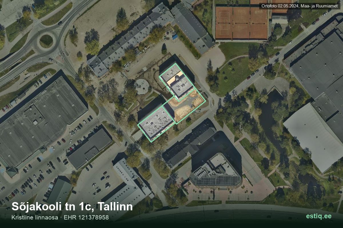 Sõjakooli tänav 1b, Tallinn – hoone aerofoto, kontuur ehitisregistri (EHR) andmetest