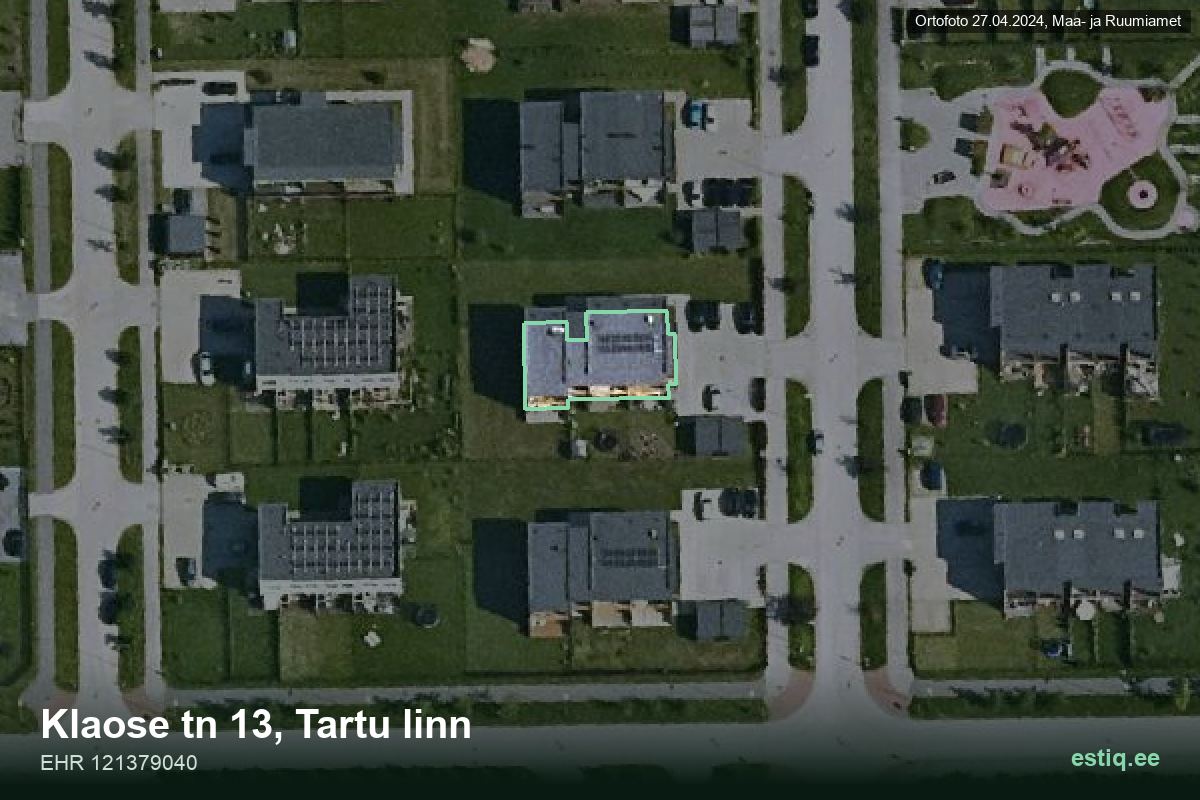 Klaose tänav 13, Tartu – hoone aerofoto, kontuur ehitisregistri (EHR) andmetest