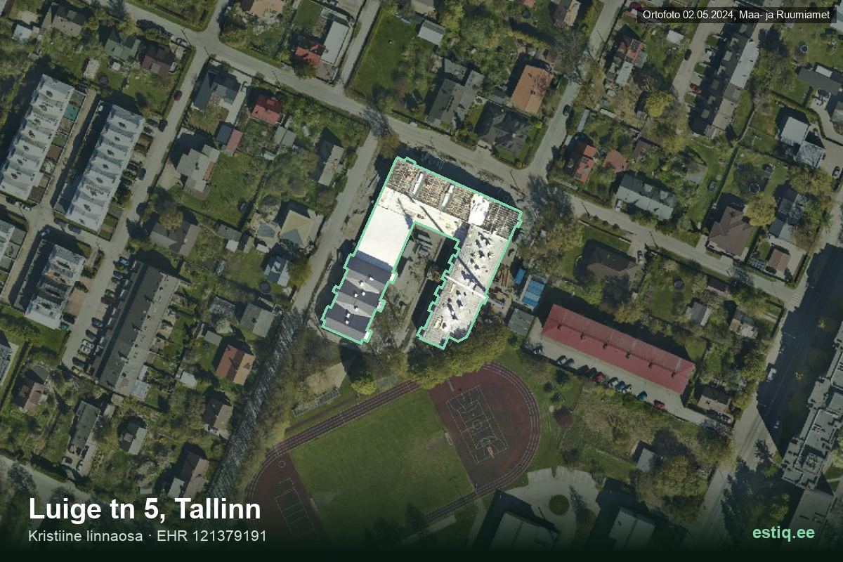 Luige tänav 5, Tallinn – hoone aerofoto, kontuur ehitisregistri (EHR) andmetest