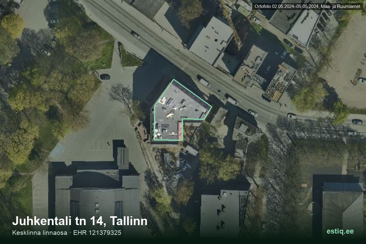 Juhkentali tänav 14, Tallinn – hoone aerofoto, kontuur ehitisregistri (EHR) andmetest