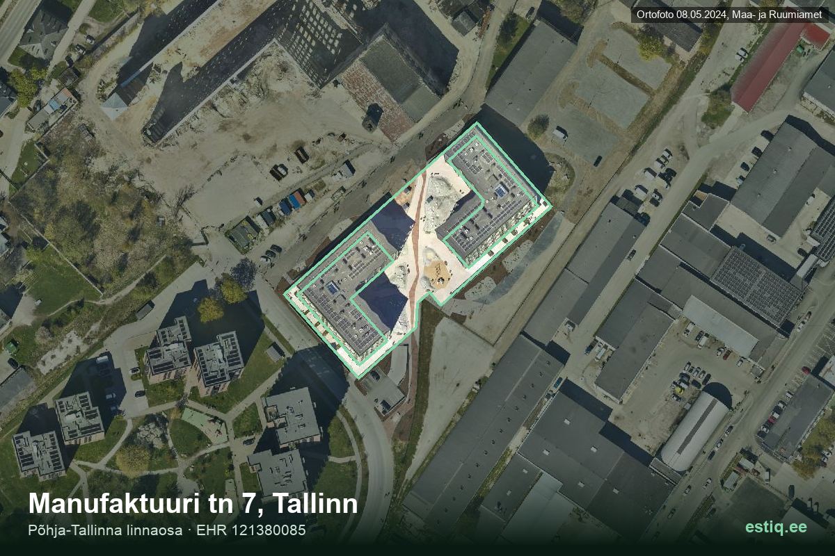 Manufaktuuri tänav 7/1, Tallinn – hoone aerofoto, kontuur ehitisregistri (EHR) andmetest