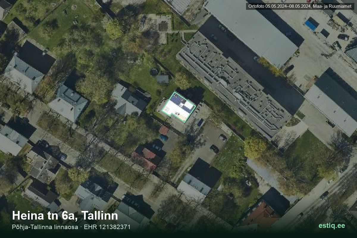 Heina tänav 6a, Tallinn – аэрофото дома, контур по данным регистра строений (EHR)