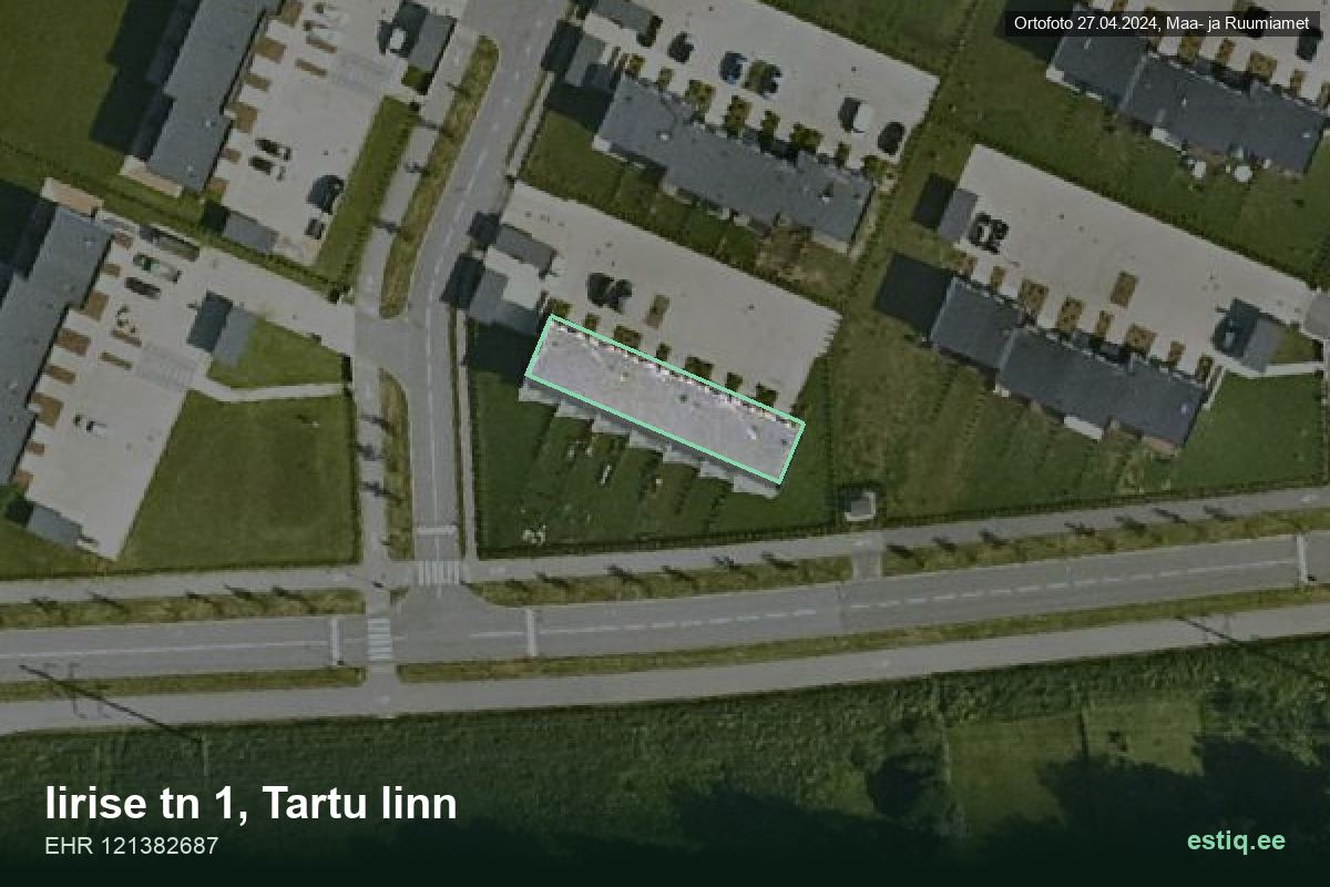 Iirise tänav 1, Tartu – аэрофото дома, контур по данным регистра строений (EHR)