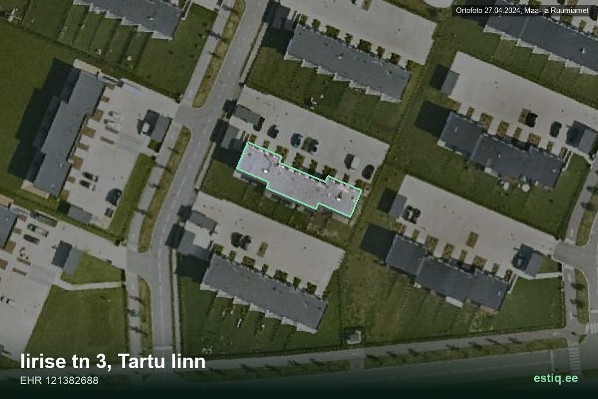 Iirise tänav 3, Tartu – hoone aerofoto, kontuur ehitisregistri (EHR) andmetest