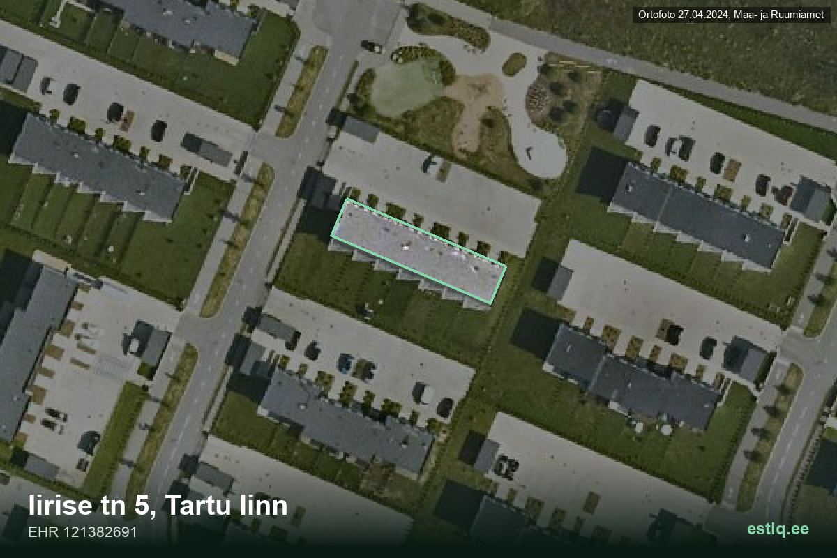 Iirise tänav 5, Tartu – аэрофото дома, контур по данным регистра строений (EHR)