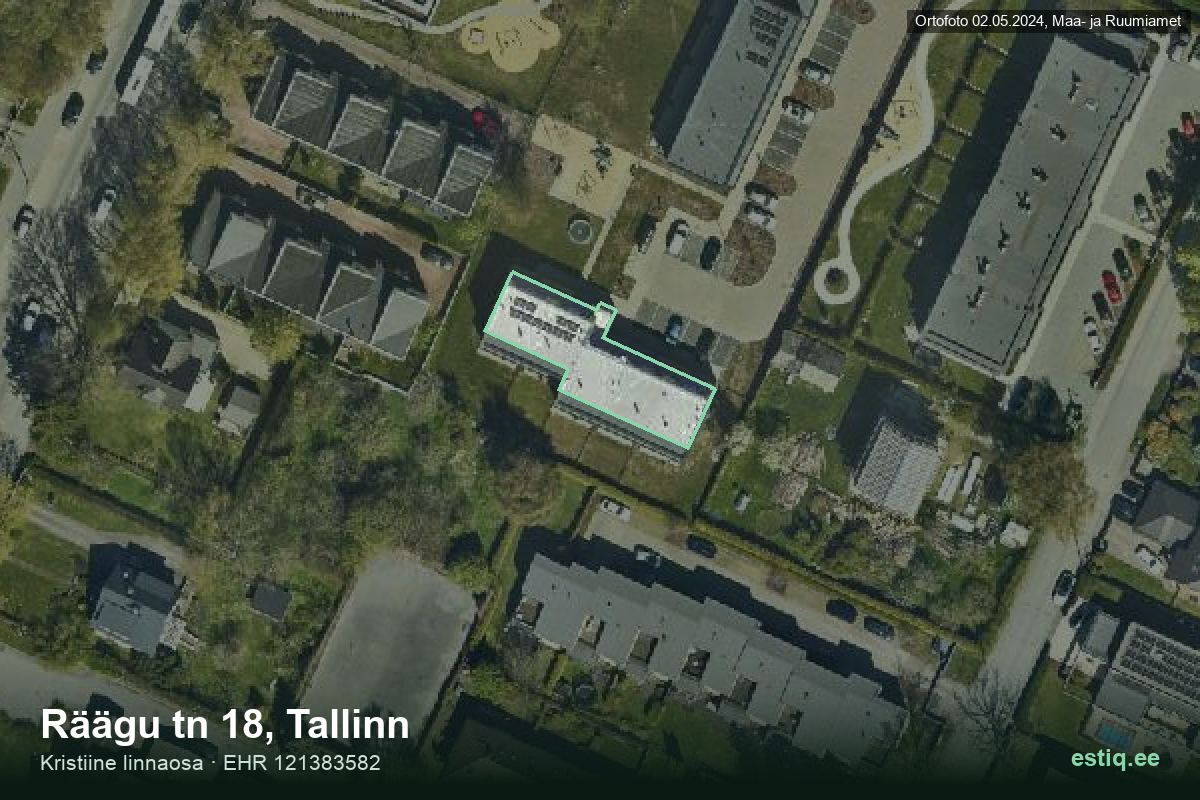 Räägu tänav 18, Tallinn – ilmakuva rakennuksesta, ääriviiva rakennusrekisteristä (EHR)